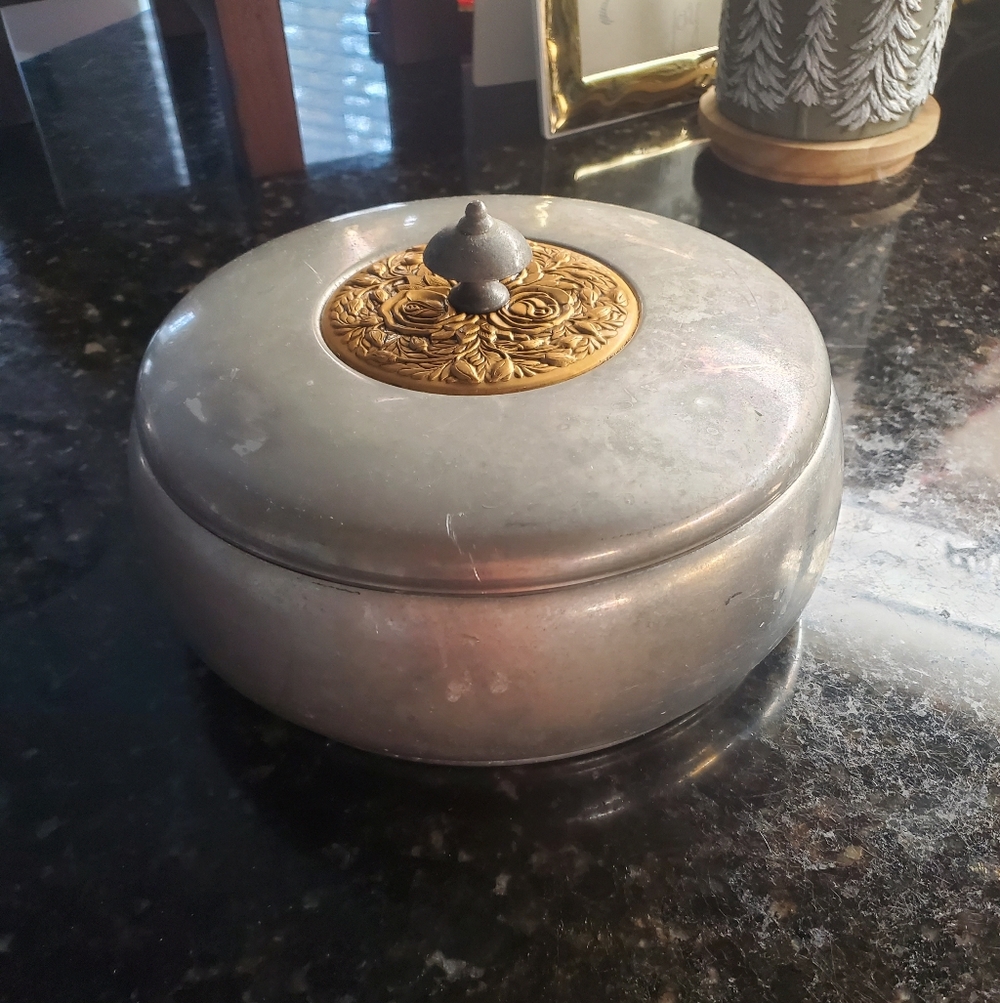 Antique Aluminum Container With Lid